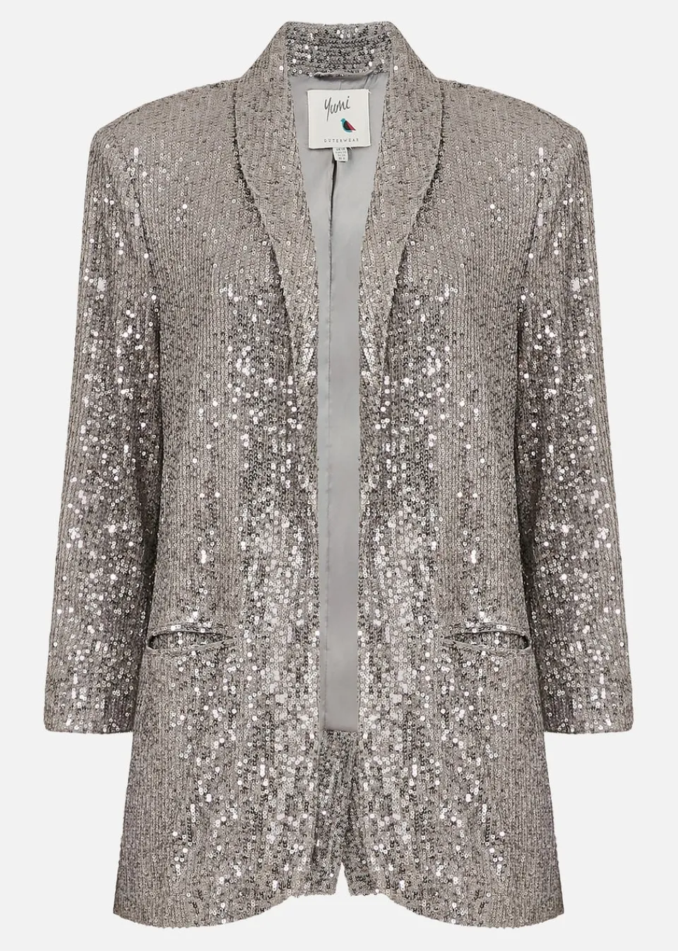 Coats & Jackets>Yumi Silver Sequin Blazer With Pockets
