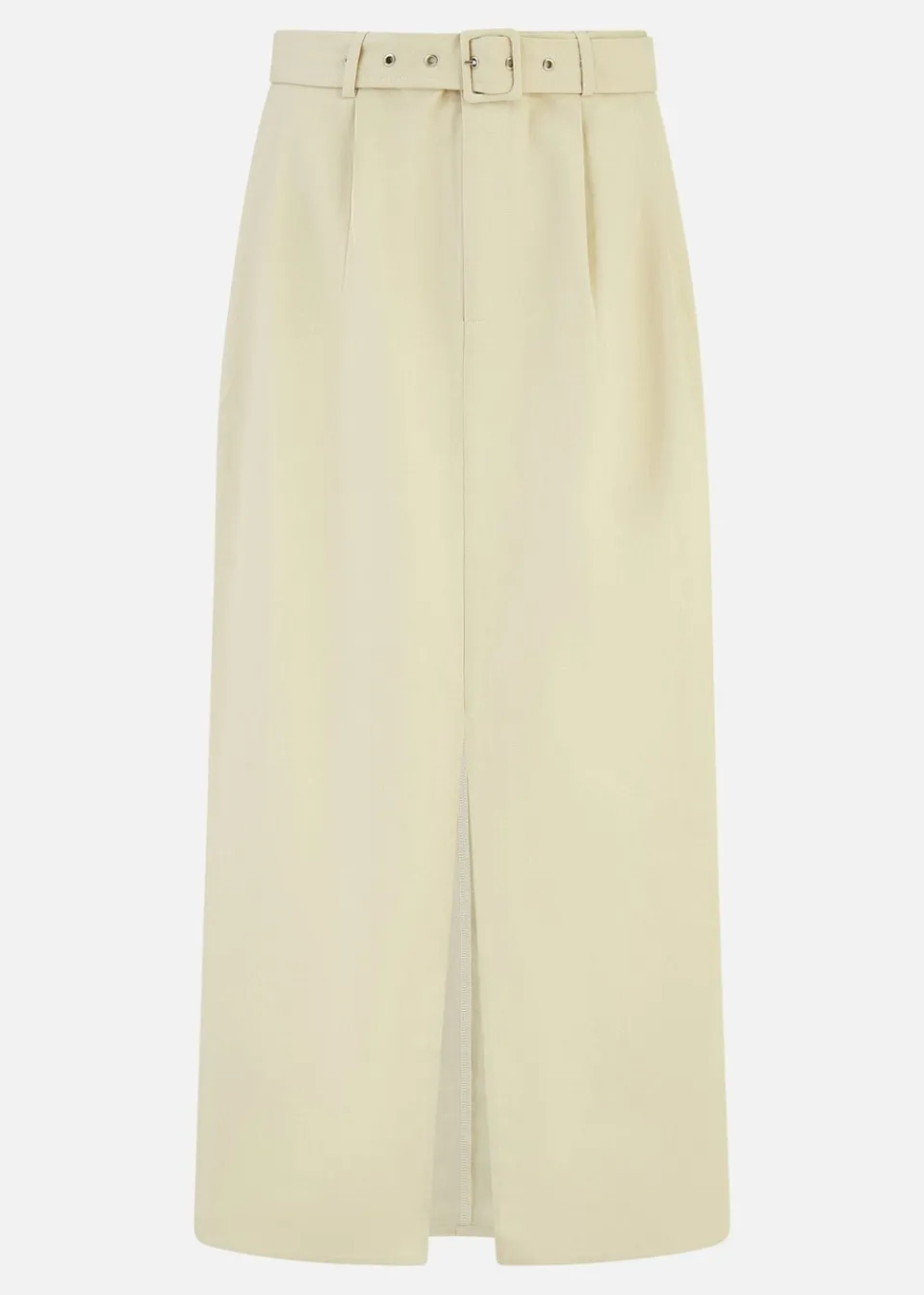 Skirts>Yumi Stone Cotton Midi Skirt With Belt And Split Hem