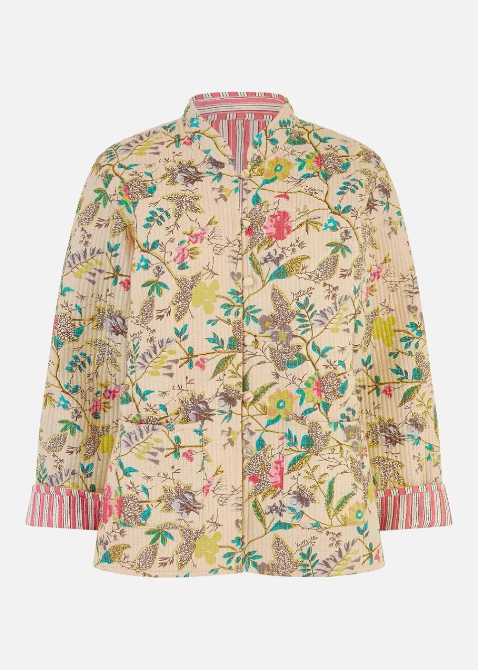 Coats & Jackets>Yumi Stone Floral Print Reversible Cotton Quilted Jacket
