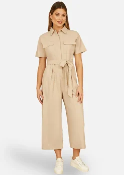 Jumpsuits & Playsuits>Yumi Utility Relaxed Fit Jumpsuit Stone