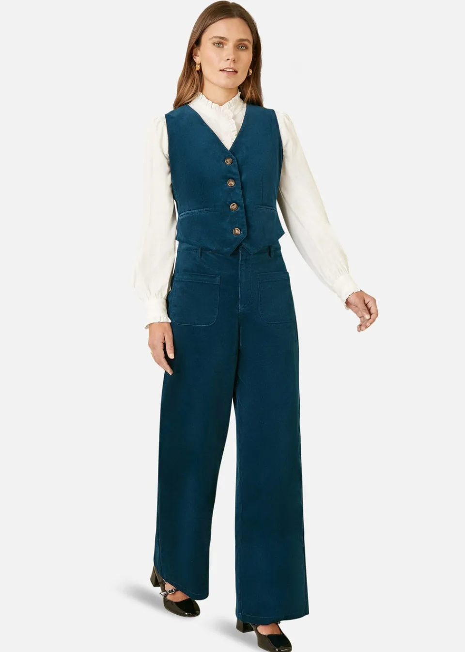 Trousers>Yumi Teal Cord Trousers With Patch Pockets