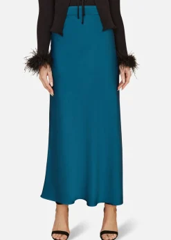 Skirts>Yumi Teal Satin Midi Skirt