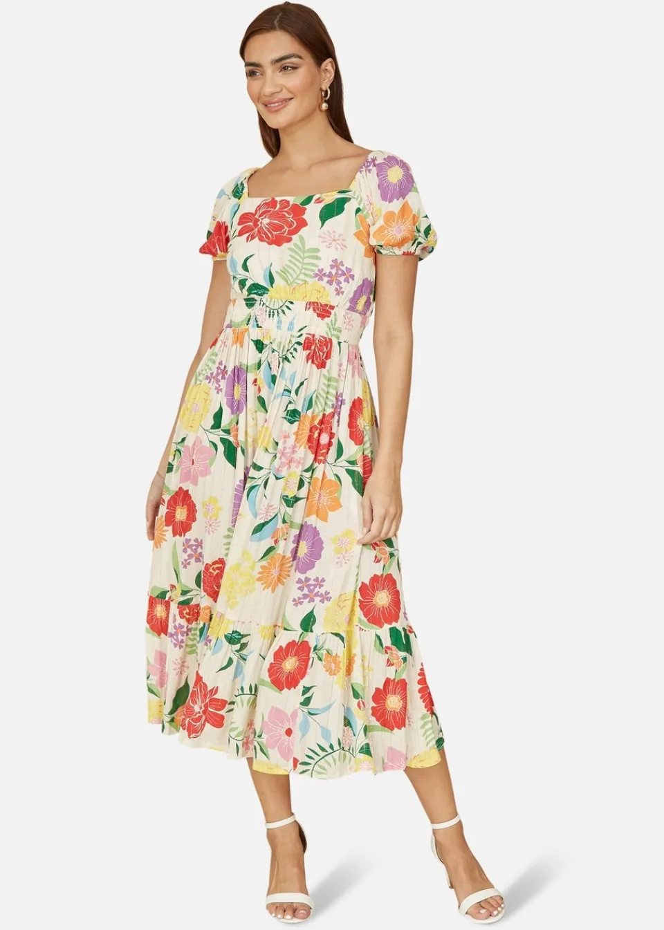 Dresses>Yumi White Big Floral Midi Dress