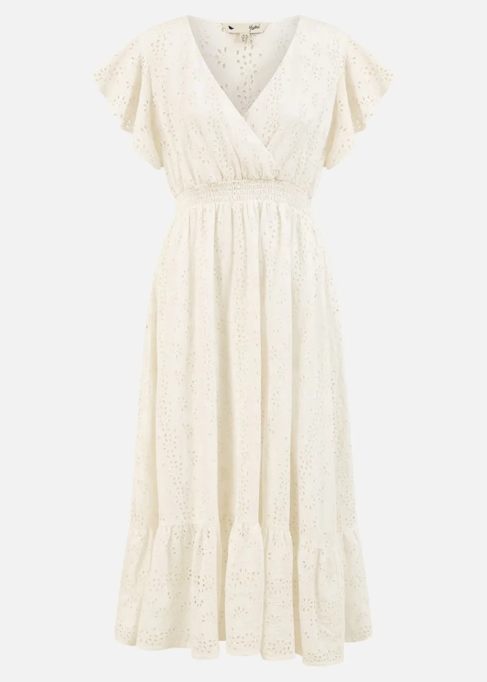 Dresses>Yumi White Cotton Broderie Anglaise Wrap Midi Dress
