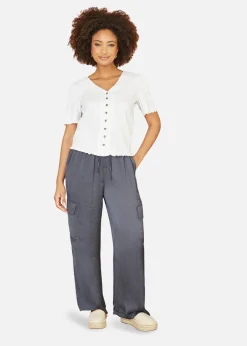 T-Shirts>Yumi White Cotton Button Detail T-Shirt