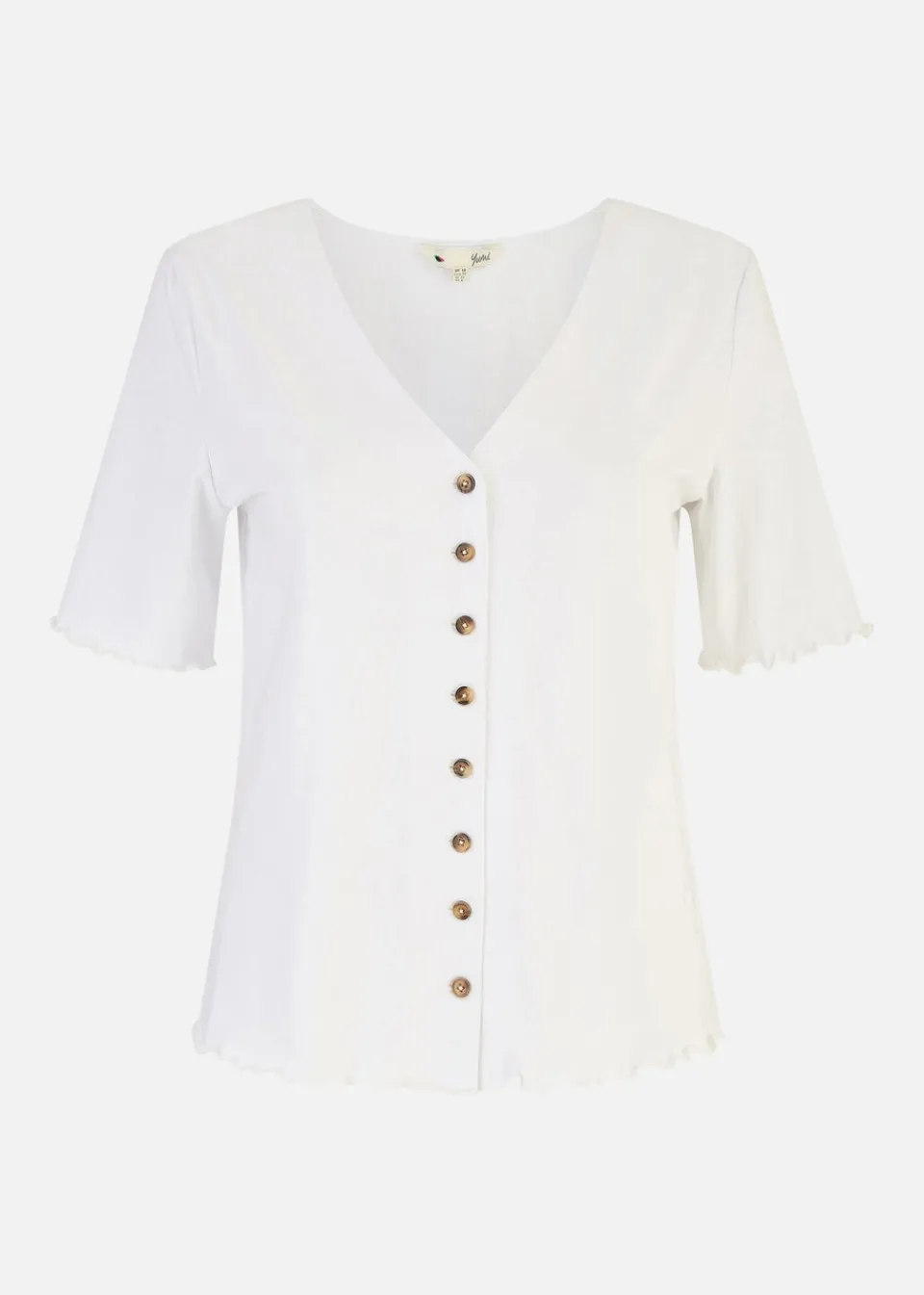 T-Shirts>Yumi White Cotton Button Detail T-Shirt
