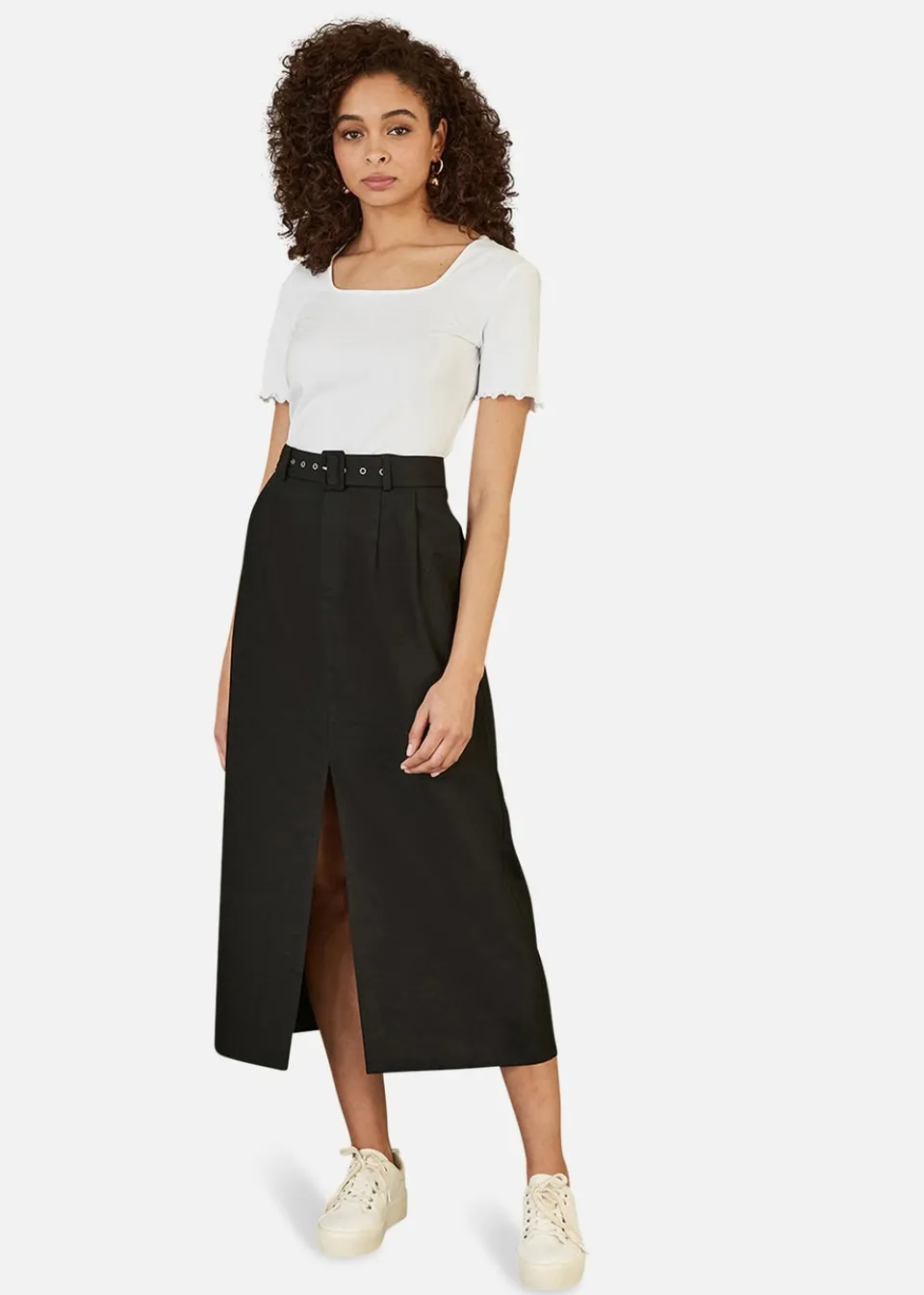 T-Shirts>Yumi White Cotton Jersey Lettuce Trim T-Shirt