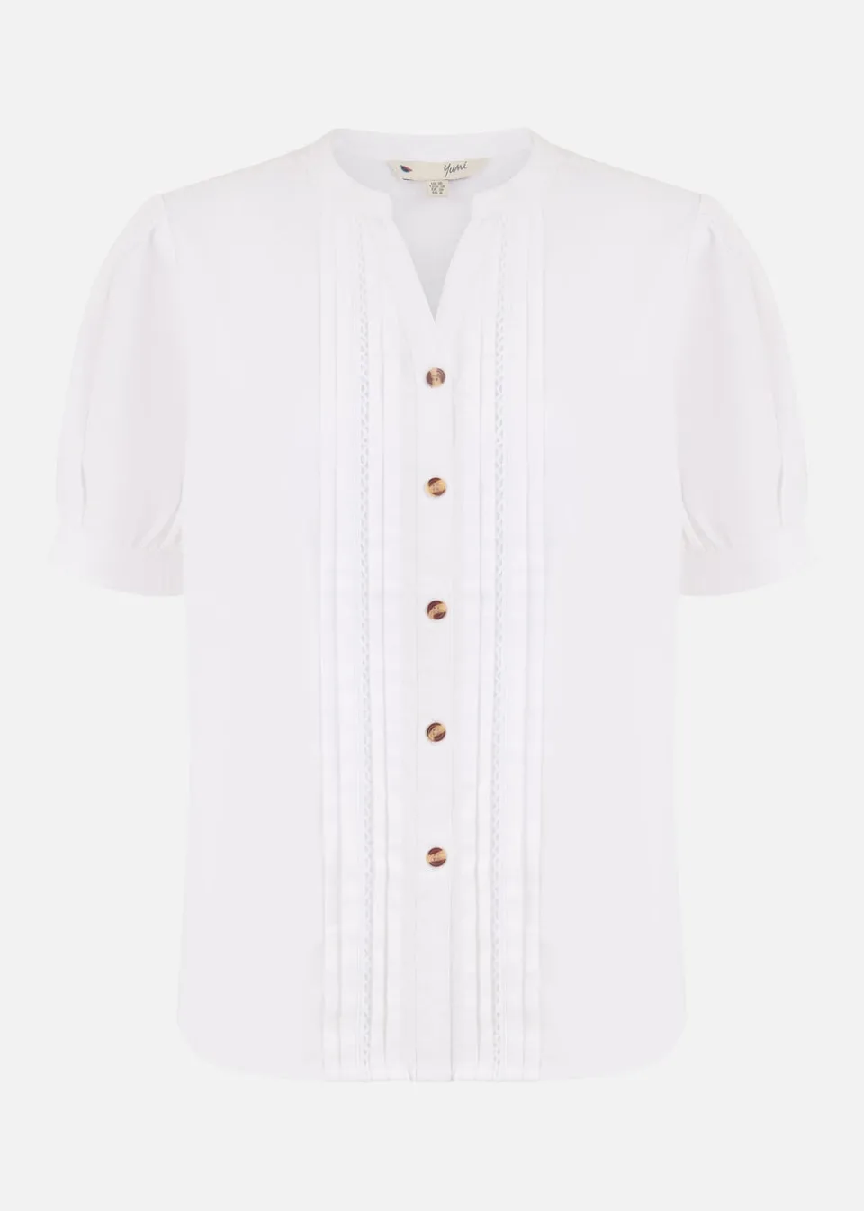 Blouses & Shirts>Yumi White Cotton Pleated Short Sleeve Shirt