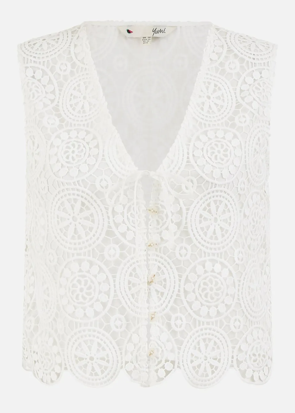 Tops>Yumi White Crochet Lace Tie Waistcoat