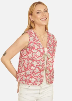 Coats & Jackets>Yumi White Floral Reversible Cotton Quilted Waistcoat