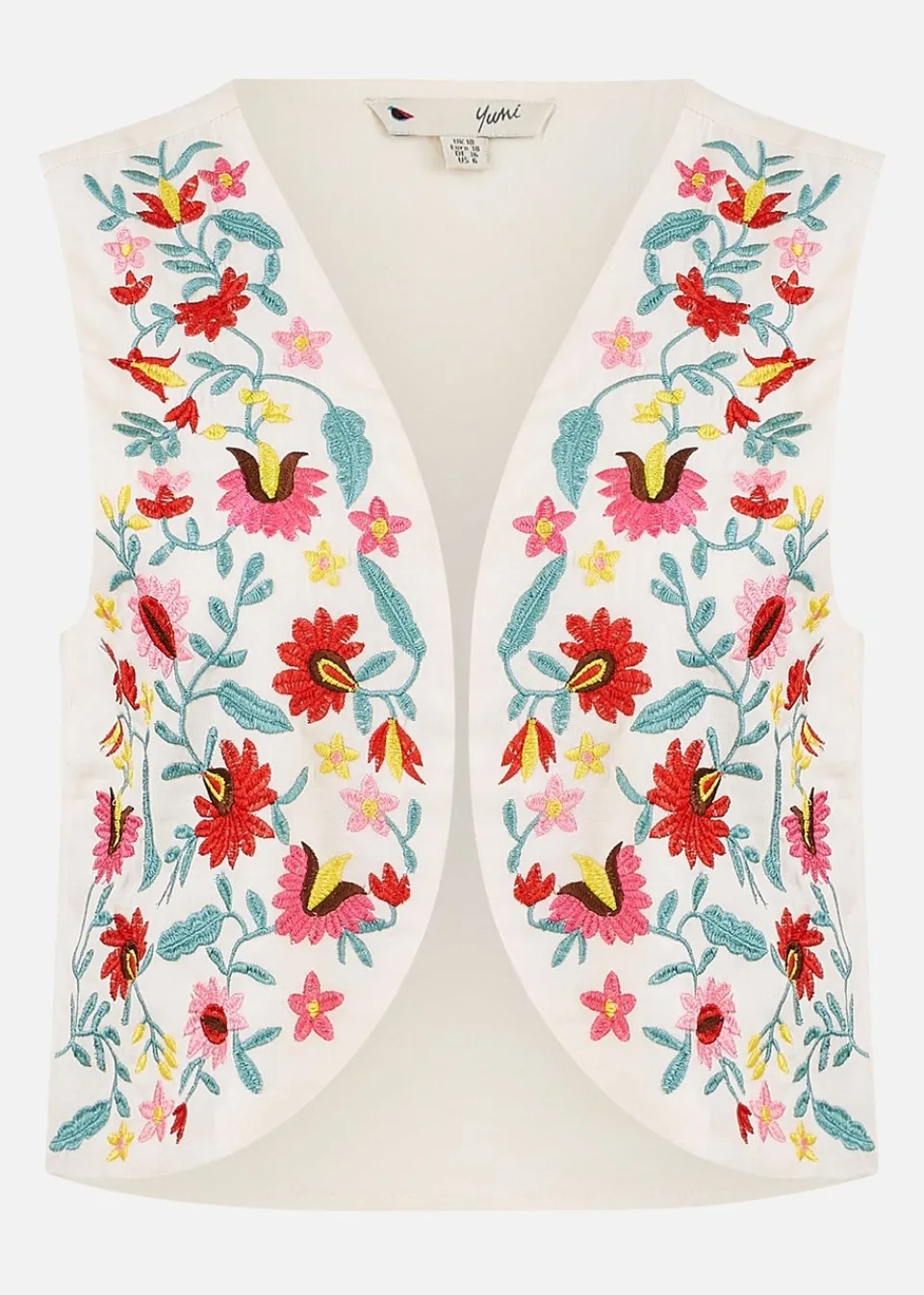 Tops>Yumi White Folk Embroidered Cotton Waist Coat