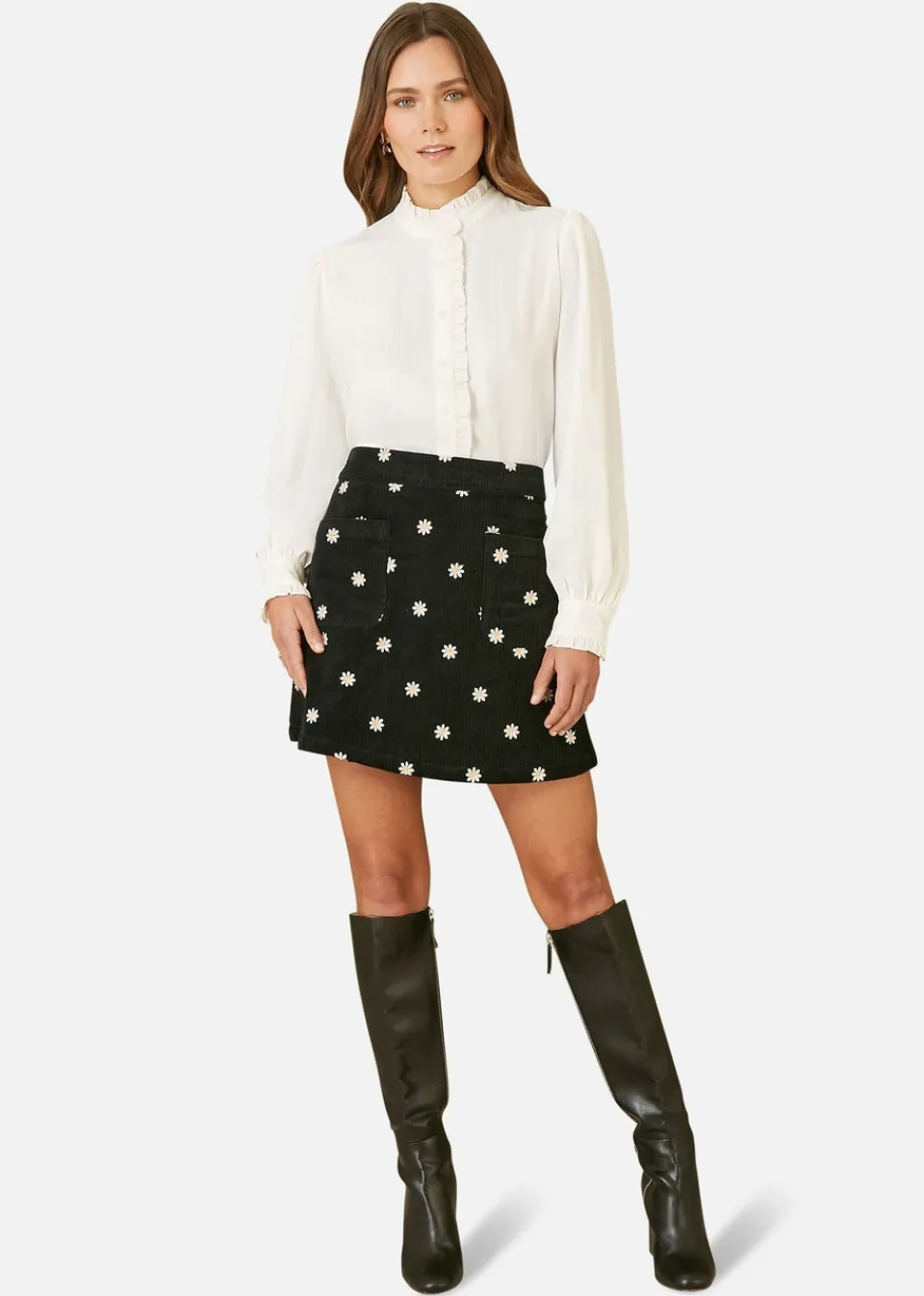 Tops>Yumi White Frill High Neck Shirt