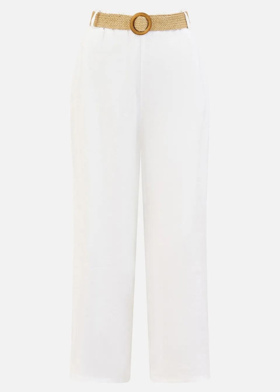 Trousers>Yumi Italian Linen Wide Leg Trousers With Belt White