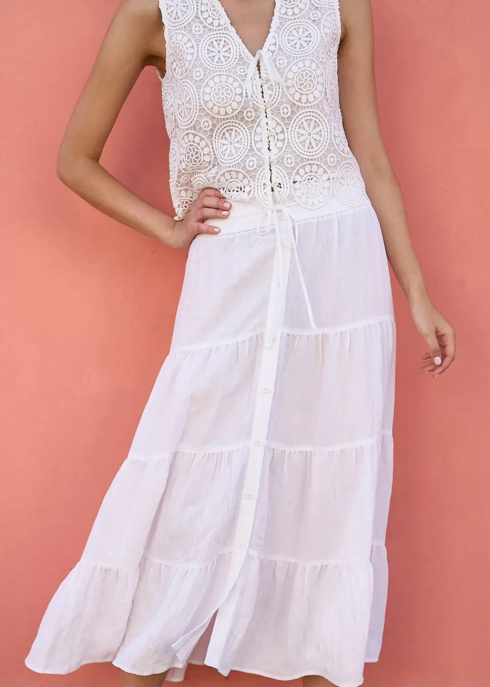 Skirts>Yumi White Midi Boho Skirt