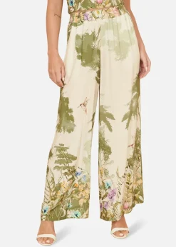 Trousers>Yumi White Palm Print Wide Leg Trousers