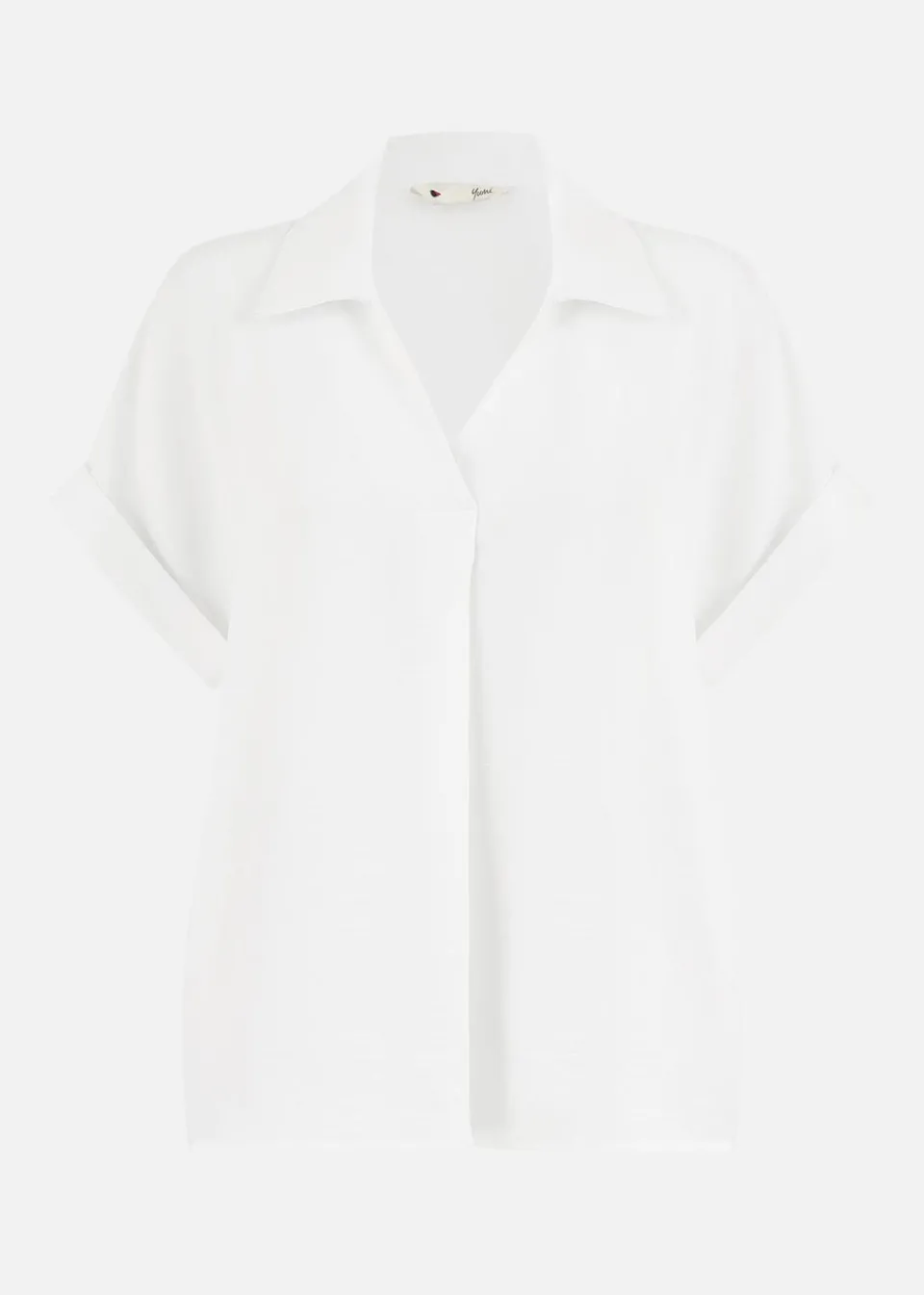 Tops>Yumi White Stretch Relaxed Top With Collar