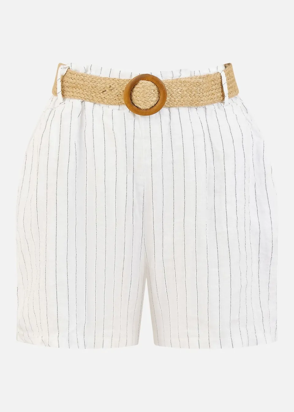 Shorts>Yumi White Striped Italian Linen Shorts With Belt